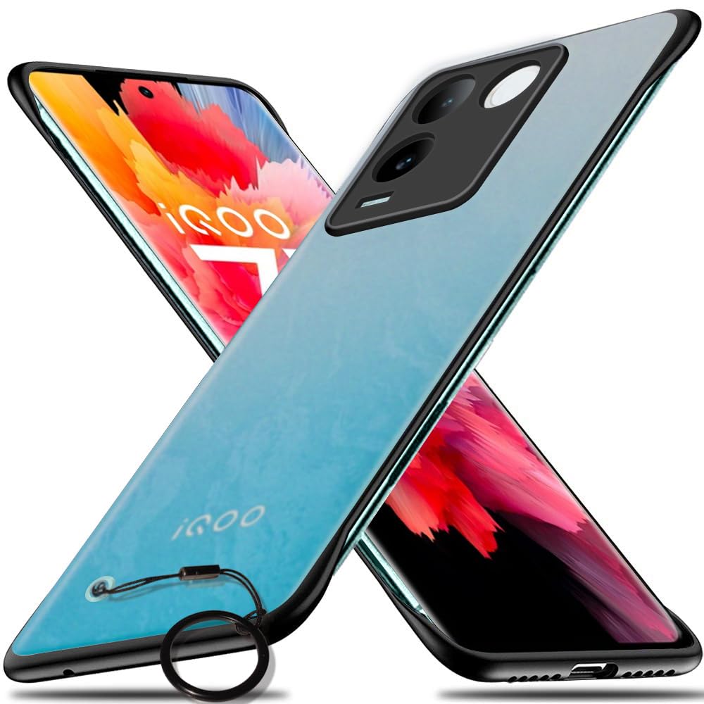 TheGiftKart Hybrid Ultimate Slim Back Case Cover for iQOO Z7 Pro/Vivo T2 Pro 5G | Camera & Screen Protection | Frosted Matte Translucent Hard iQOO Z7 Pro/Vivo T2 Pro Case (PC & TPU, Black Bumper)