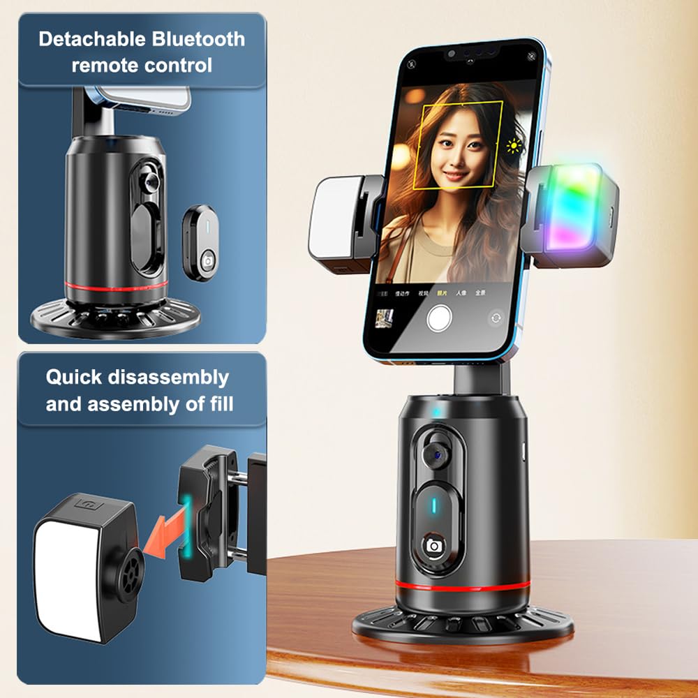 POFET Treppiede per Selfie con Stick per Selfie con tracciamento Automatico del Volto con Luce di riempimento remota Bluetooth per Streaming Video Tiktok di Vlog
