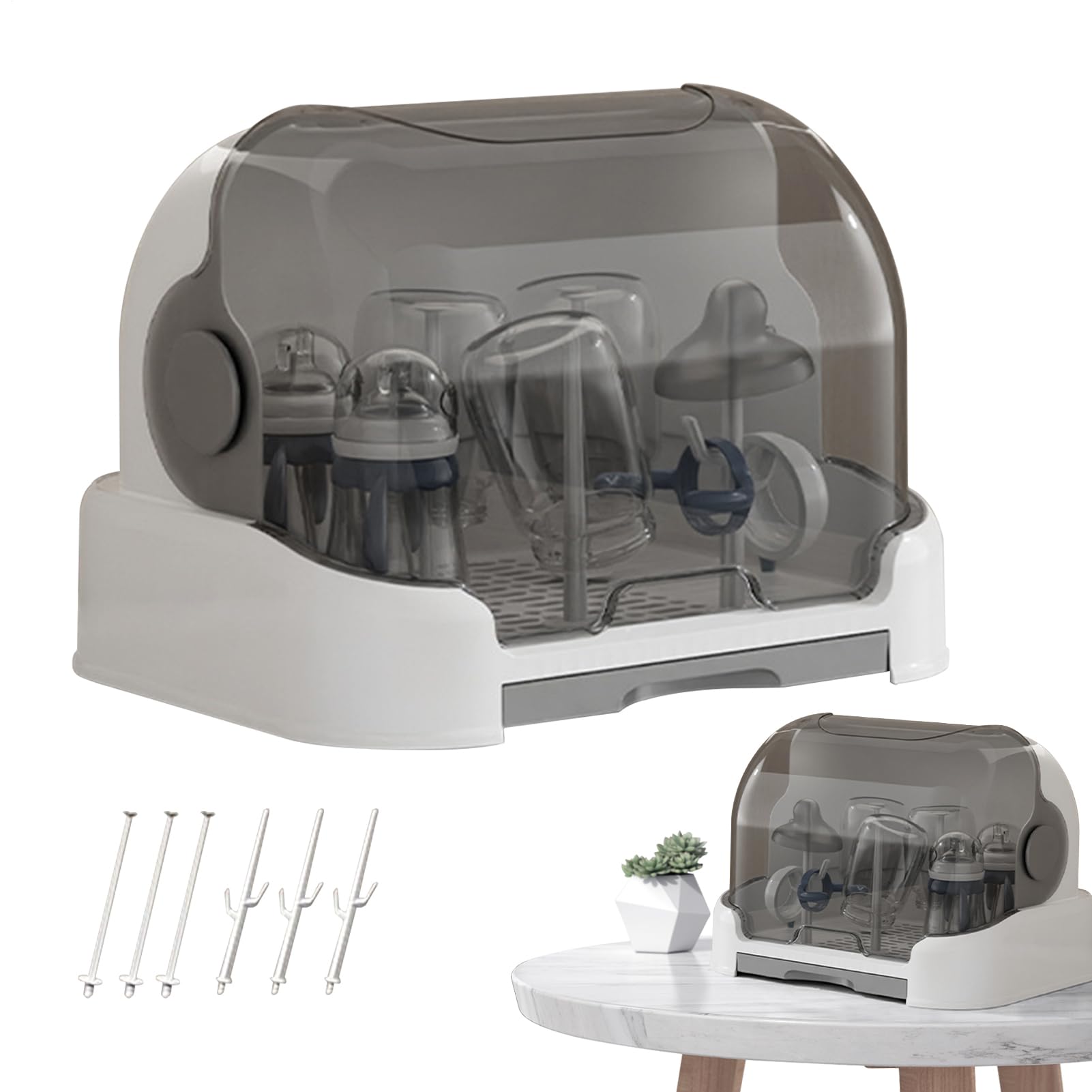 Boîte De Rangement Pour Biberons Pour Bébé Avec Couvercle, Organisateur Anti-poussière De Grande Capacité Pour Comptoir, Armoire De Voyage, Comprend 6 Supports D'égouttage Amovibles Et Un Bac D'égoutt