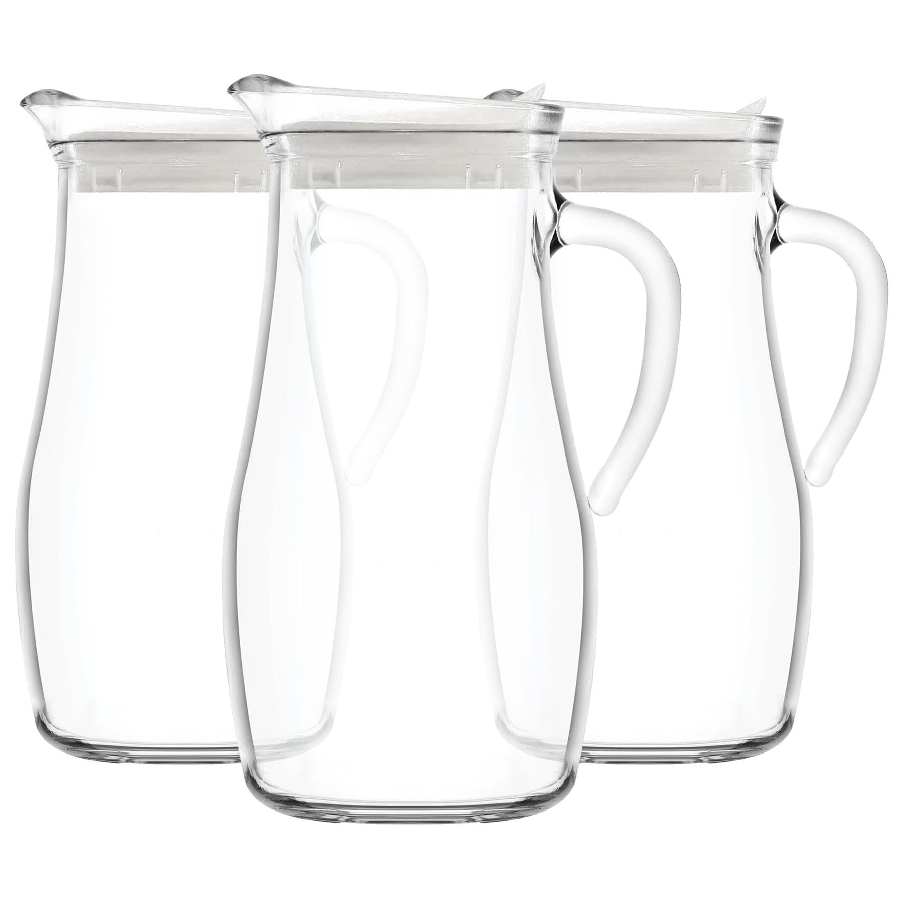B&Q -  3X 1.8L Misket Glass Water Jugs With White Silicone LidKitchen Drinks Pitcher Dispenser Container Carafe Bottle