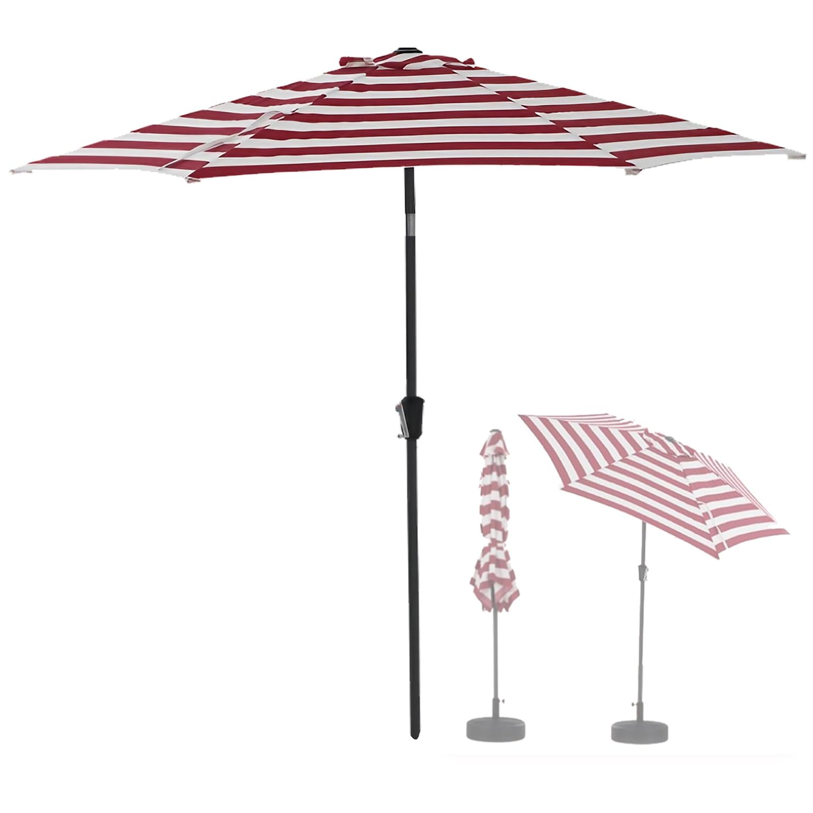 Duży Parasol Ogrodowy 9 Stóp, Stół Ogrodowy Do Basenu I Patio, Duży, Paskowany Parasol Ogrodowy Z Przyciskiem Pochylania I Korbką, Ochrona Przed Słońcem