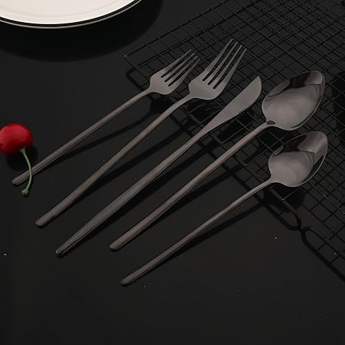 Miniatura 85 de JASHII Juego de cubiertos delgados de 20 piezas, acero inoxidable 18/10 con chapado en oro de titanio, juego de cubiertos de mango blanco, incluye