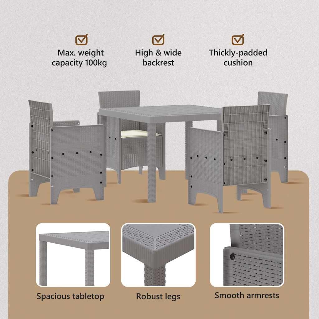 vidaXL Set da Pranzo per Giardino 5 PCS Grigio Chiaro Rattan Polt, Set da Pranzo all'aperto, arredo Giardino Moderno, Leggero per TACE, Tavolo Robusto per riunioni estive