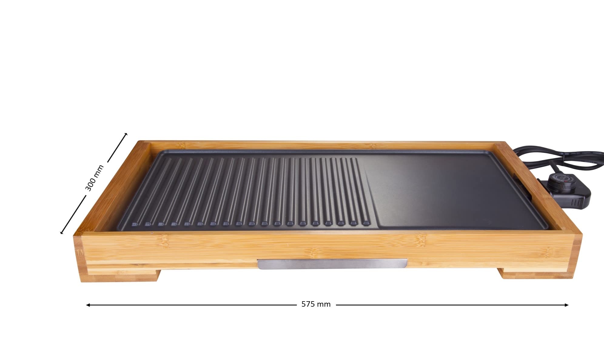 LITTLE BALANCE Happy Plancha Bambù 8280 - Piastra elettrica 2 in 1: Piastra e Grill - 1 singola teglia - Tutti i tipi di alimenti - Potenza 2200 W - Bambù genuino