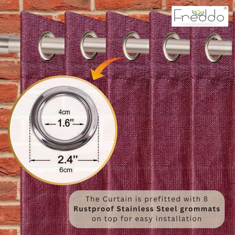 Image of FREDDO-PE 85% Indoor /Outdoor Sun Blocking Balcony Eyelet Curtains UV Protection, Sun Shading Light Filtering, Temperature Reducing for Window /Door (Burgundy Color | 4.5 X 5 Ft) Pack of 2 Pieces