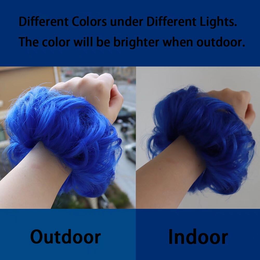 LaLuLoLi Hair Extension Curly Up Do Blue Color Synthetic Hair Messy Bun Extensions Wavy Elastic Chignon Bun Hairpieces Hair Extensions for Women Girl Cosplay #2517 2pcs/package - Image 2