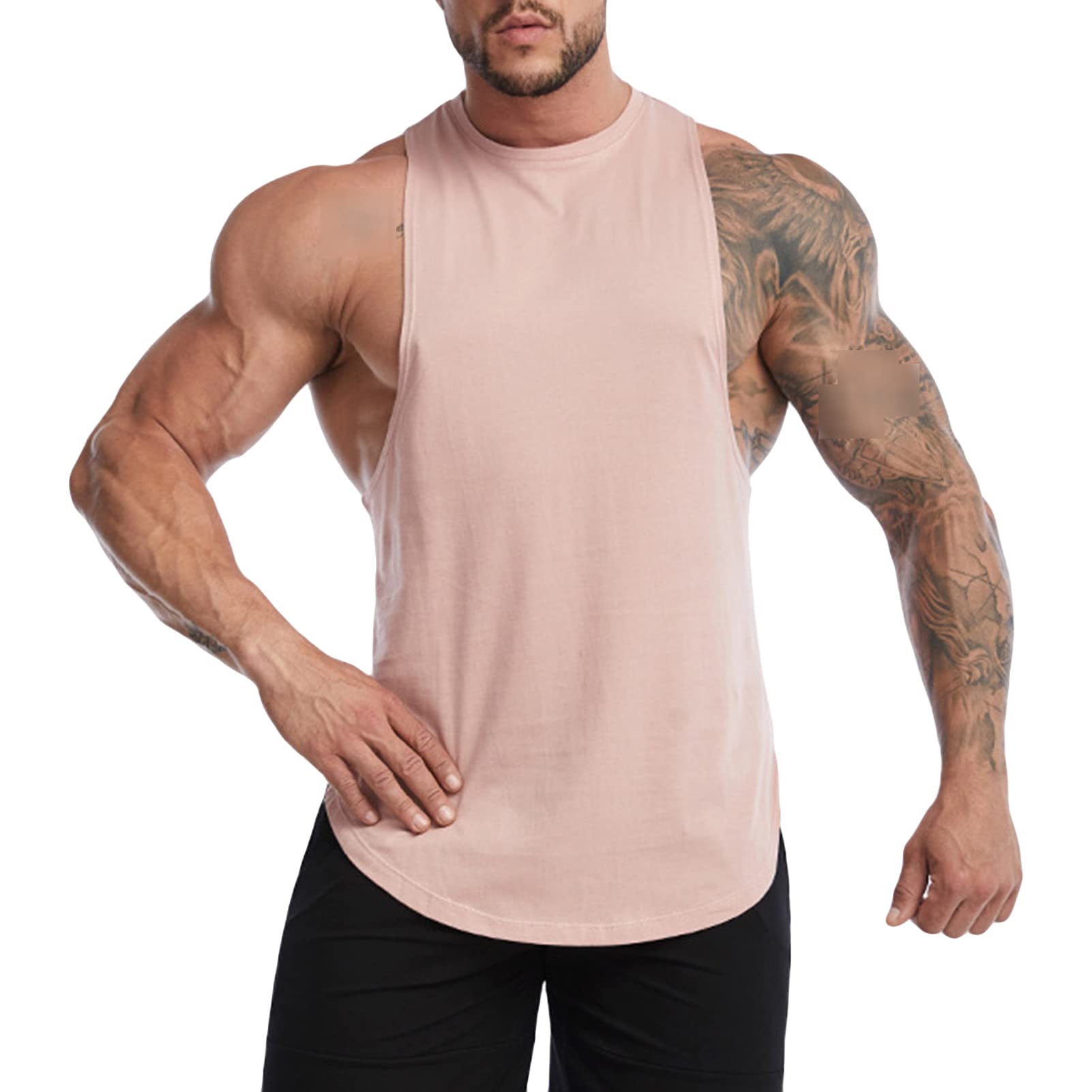 Maiyifu-GJ Men Cool Muscle Tank Tops Sleeveless Bodybuilding Gym Workout Shirt Lightweight Fitness Training Athletic Vests (Light Red,3X-Large)