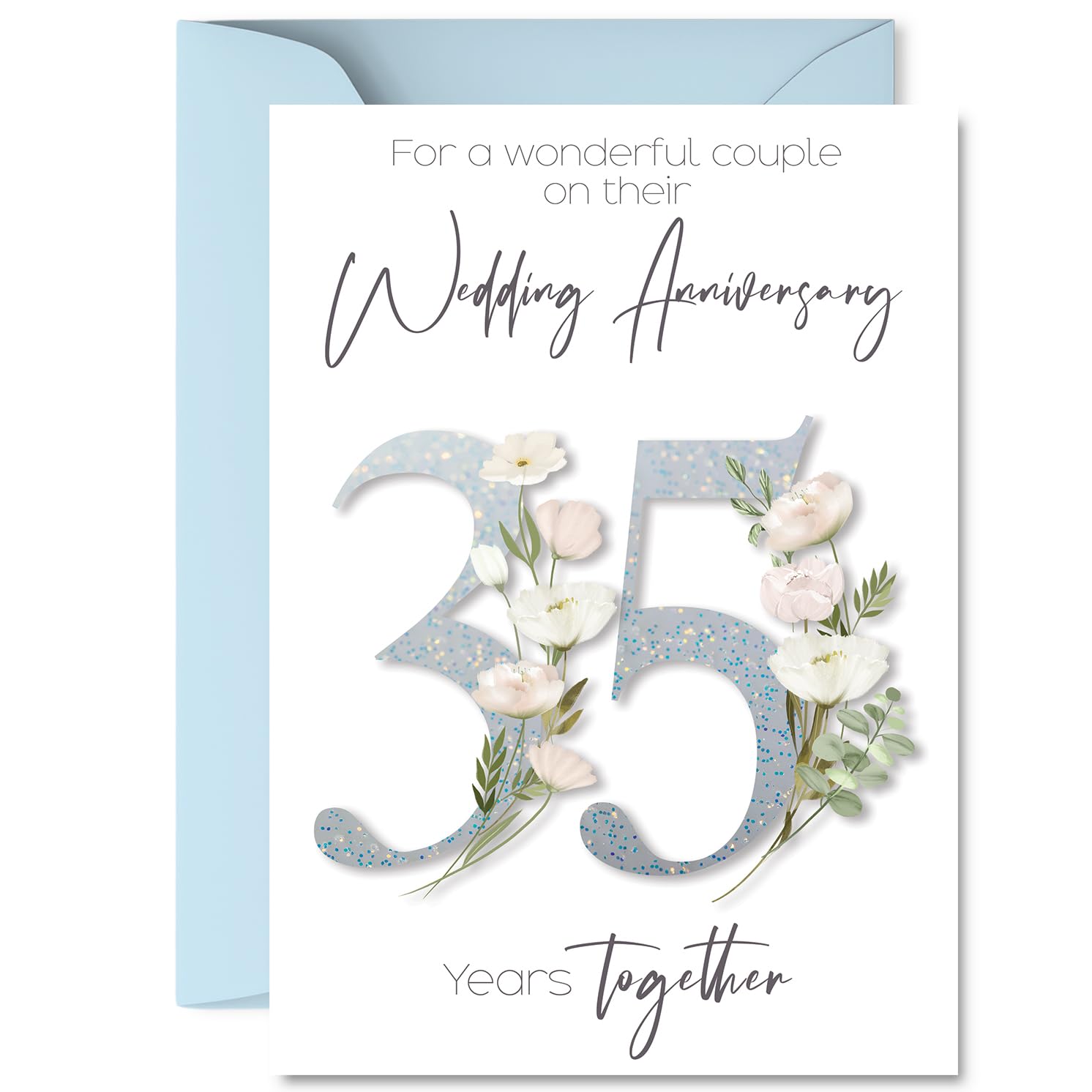 35th Anniversary Card for Women and Men, Fancy Floral Flowers