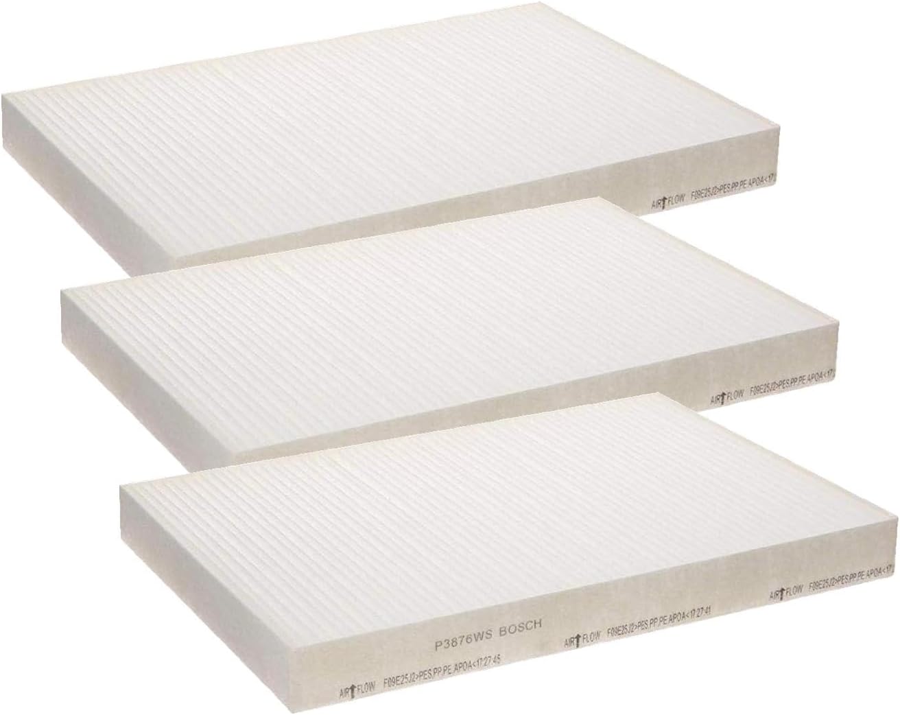 BOSCH P3876WS Workshop Cabin Air Filter - Compatible with Select Audi A4, A4 Quattro, A6, A6 Quattro, Allroad Quattro, RS4, RS6, S4, S6 (Pack of 3)