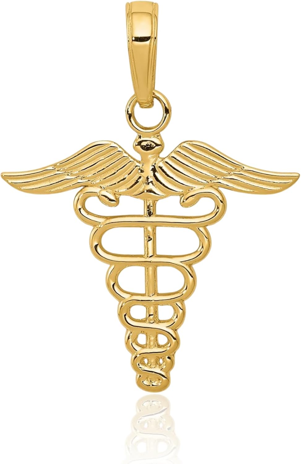 IceCarats 10K Solid Yellow Gold Medium Caduceus Medical Symbol Pendant Necklace 24mm 0.9 inch Polished, Textured For Her