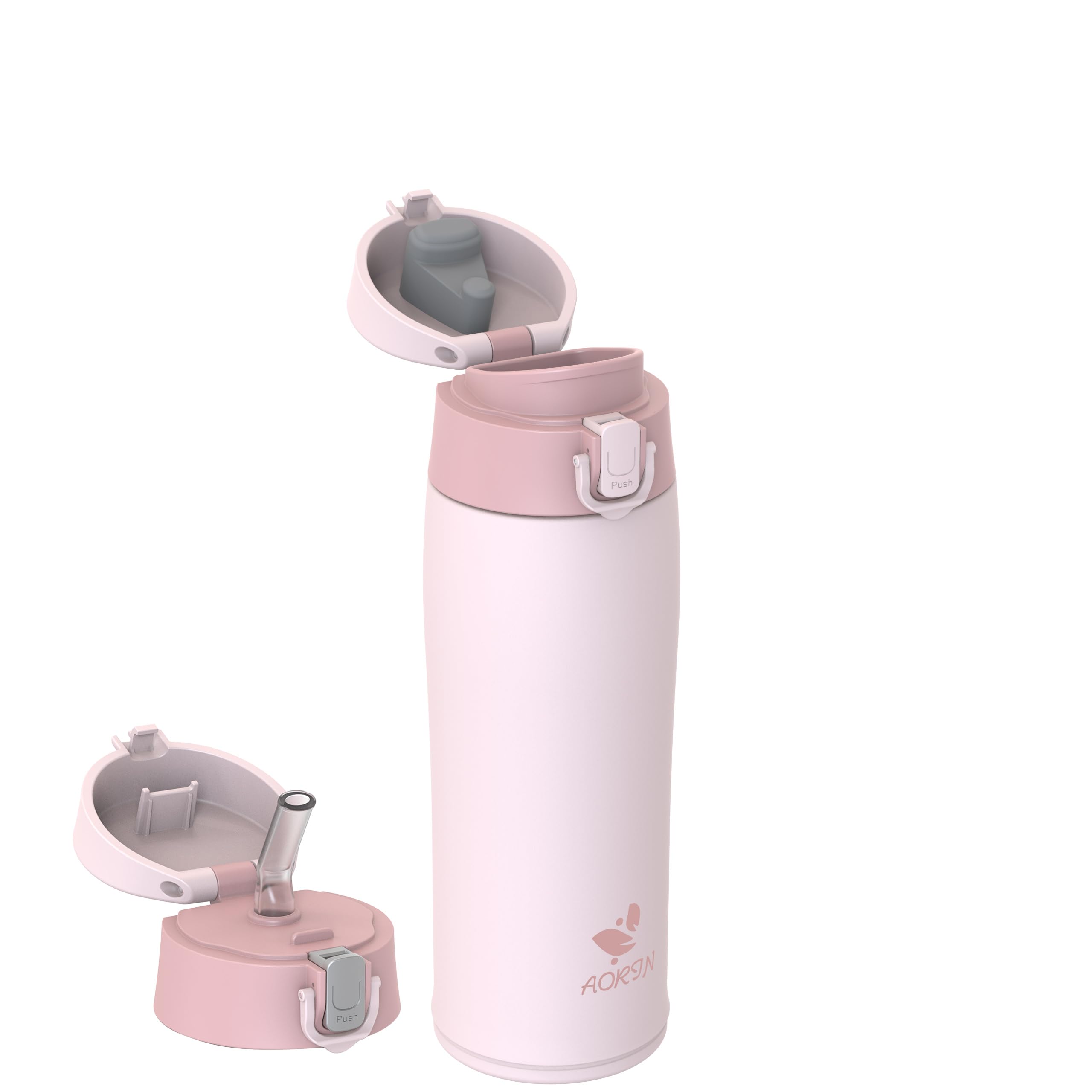 AORIN Botella Agua Acero Inoxidable 18/8 con 2 Tapas, 500ml Botella Agua Niños, Botella Térmica Anti-Fugas, Botella Gimnasio, Termo sin BPA para Deportes, Exterior, Viajes y Escuela — view 43