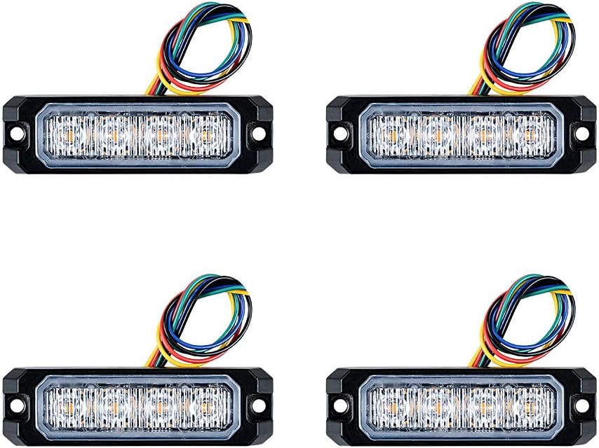80PCS Amber 4-LED Emergency Warning Beacon Hazard Ultra Slim SYNC Flashing Strobe Light Bar Surface Mount 20W Car Truck 12V-24V