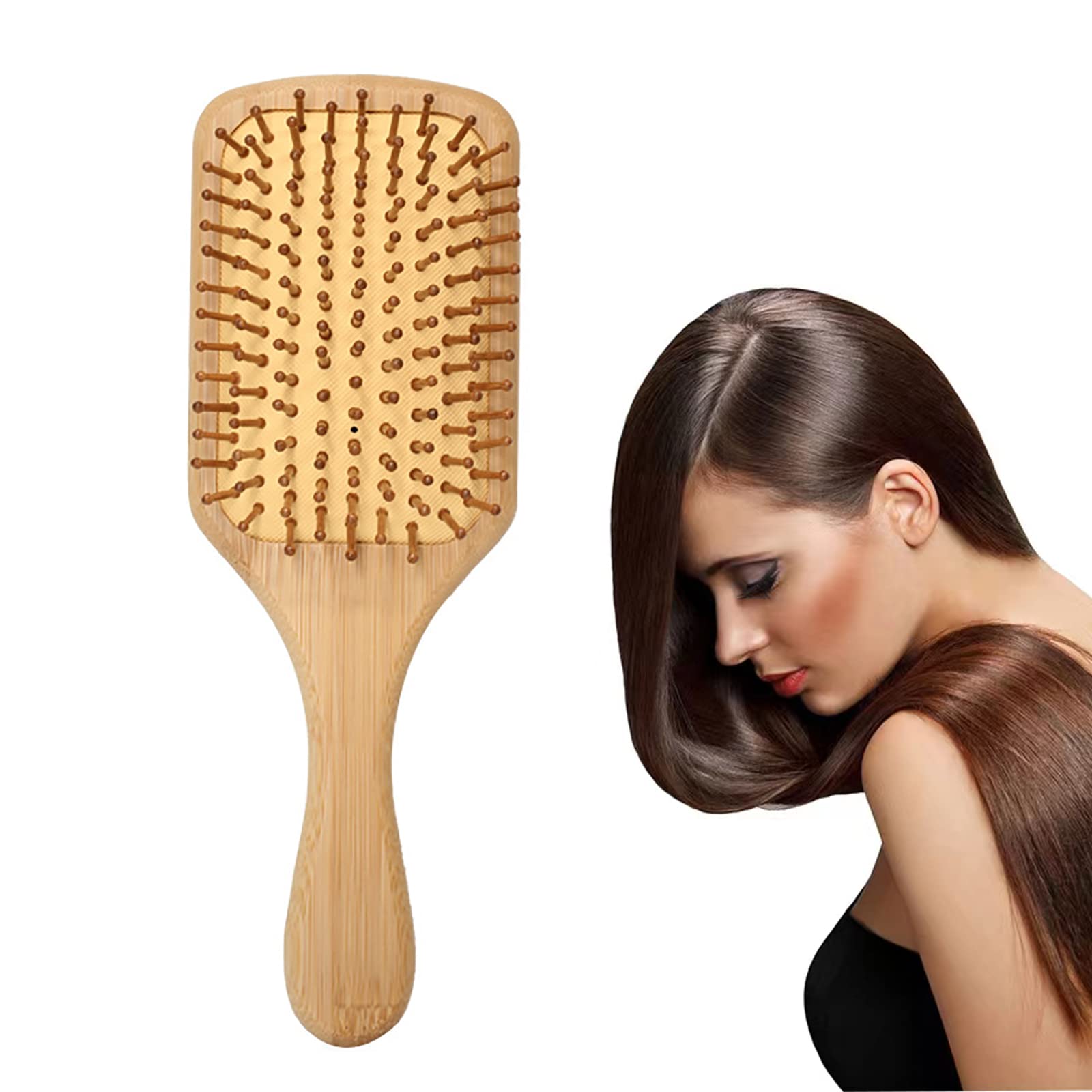 Bamboo Paddle Hairbrush Hair Massage Brush Wooden Anti Static Hair Brush Detangling Hair Brush Eco-Friendly Natural Wooden Bamboo Air Paddle Detangle Hairbrush for Women Kids Men (Rectangle)