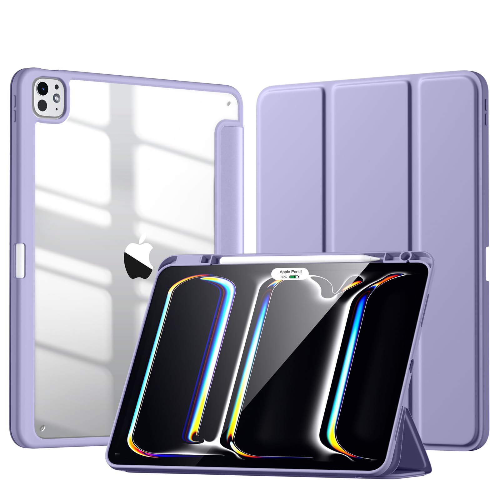 ZryXal Custodia Per IPad Pro 13 M4 (2024, 7ª Gen) Con Portapenna, Supporto Magnetico Per Pencil Pro E USB-C, Funzione Sleep/Wake, Angoli Regolabili, Antishock TPU