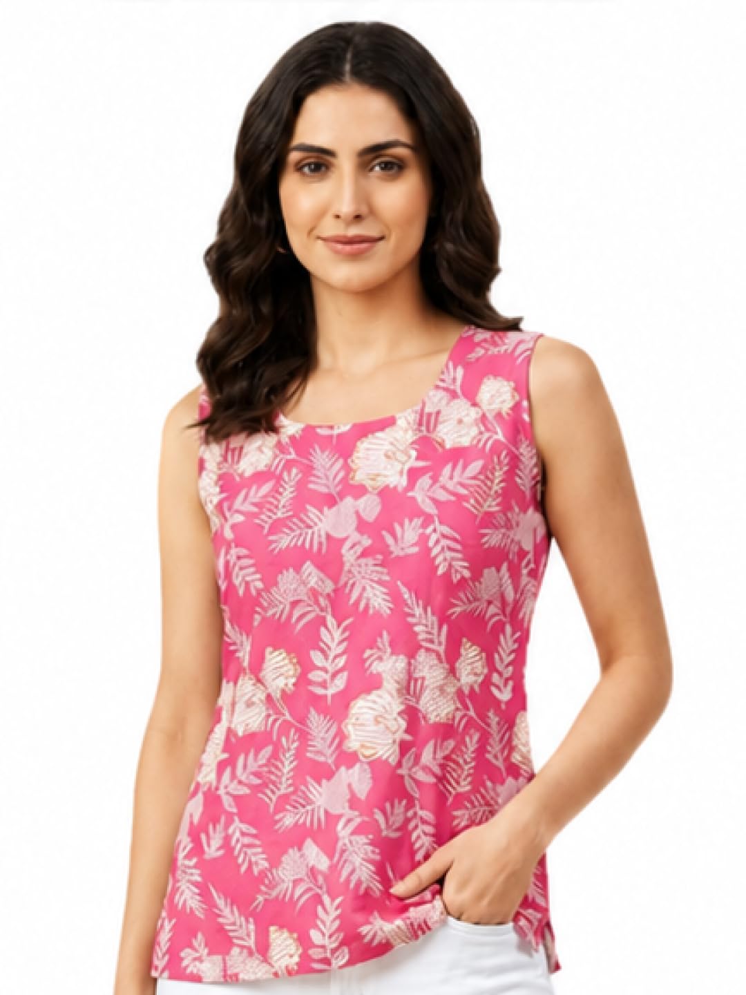 Women Cotton Printed Top | Floral Print | Round Neck | Sleeveless | Regular Fit | Casual Top-picture-51