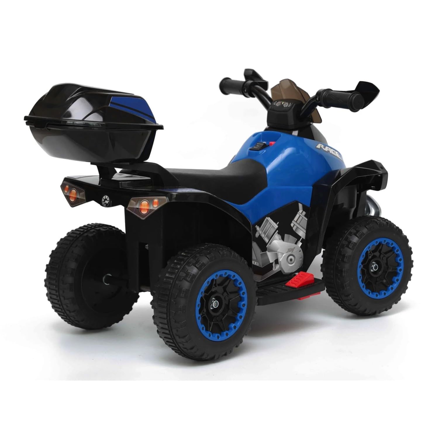 Quad Elettrico per Bambini Blu/Nero - Veicolo 4 Ruote Sicuro e Divertente, Batteria Ricaricabile 6V, Supporto 20kg, Ideale 18-36 Mesi con Funzione Retromarcia con Bauletto e Luci Led