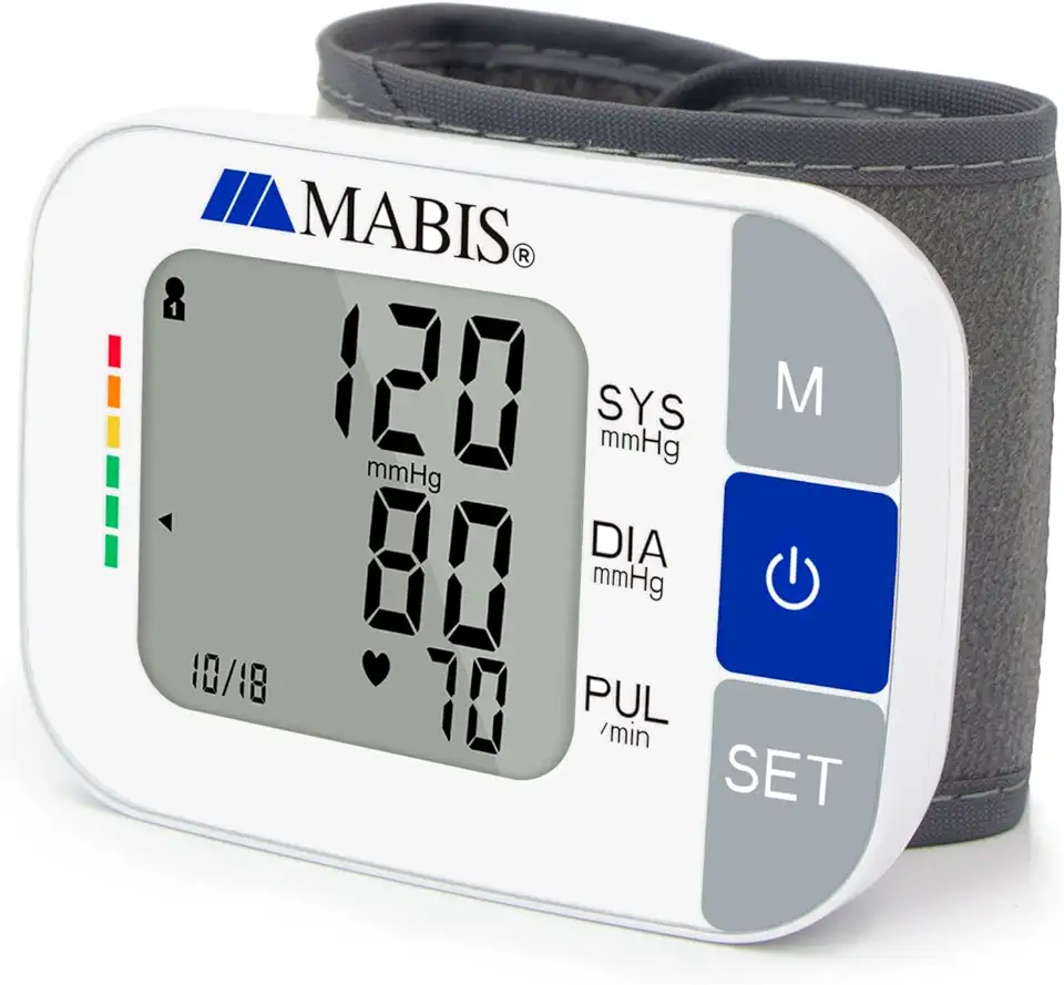 MABIS Universal Wrist Talking Blood Pressure Monitor, Visual BP Guide, 396 Reading Memory Storage for 4 Users, Protective Storage Case, FSA &amp; HSA Eligible (Pack of 48)