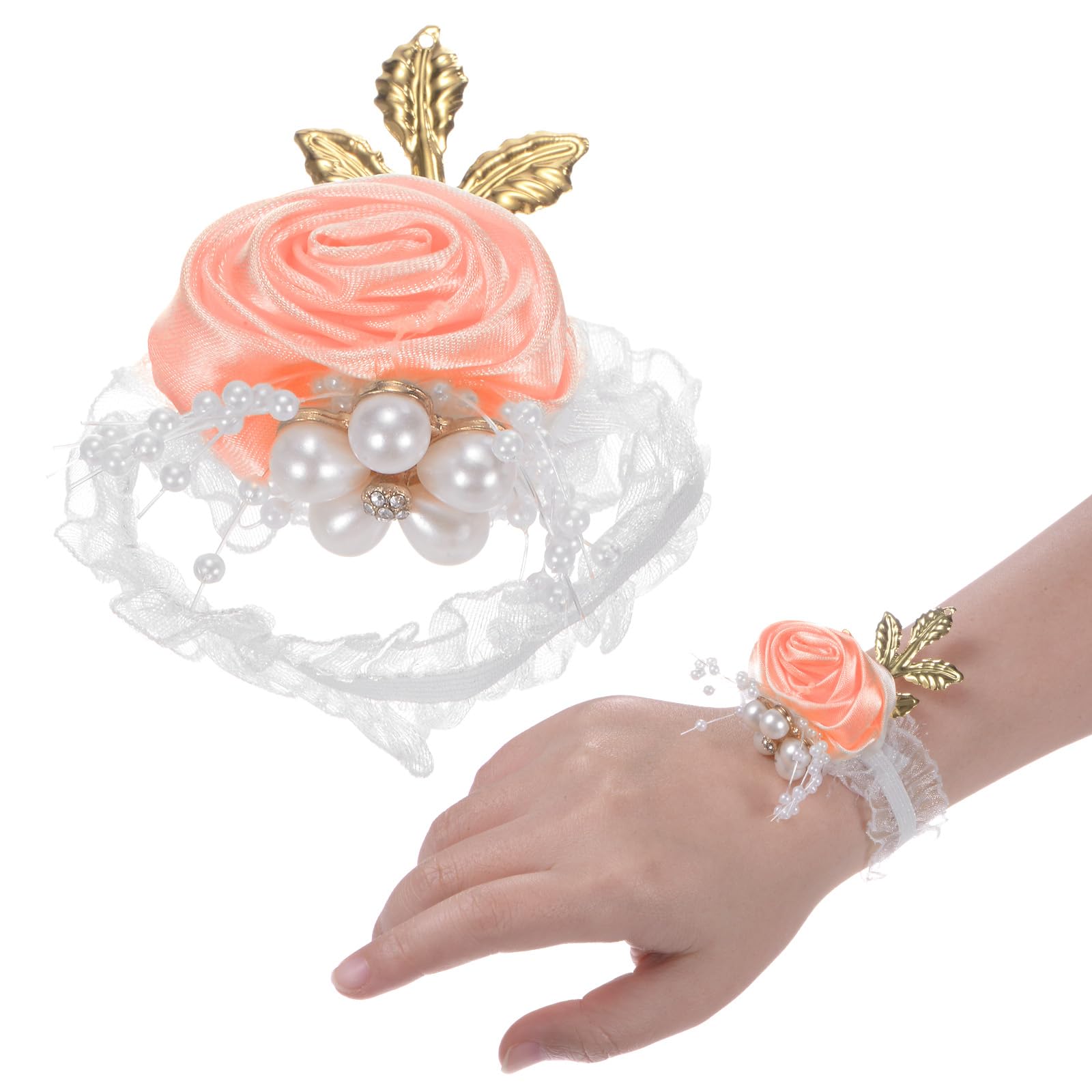 M METERXITY 1-Pack Wrist Corsage Bracelets, Artificial Flower Corsage Wristlets for Wedding/Prom/Party, Wrist Corsages Band Decoration Hand Flower [Orange]