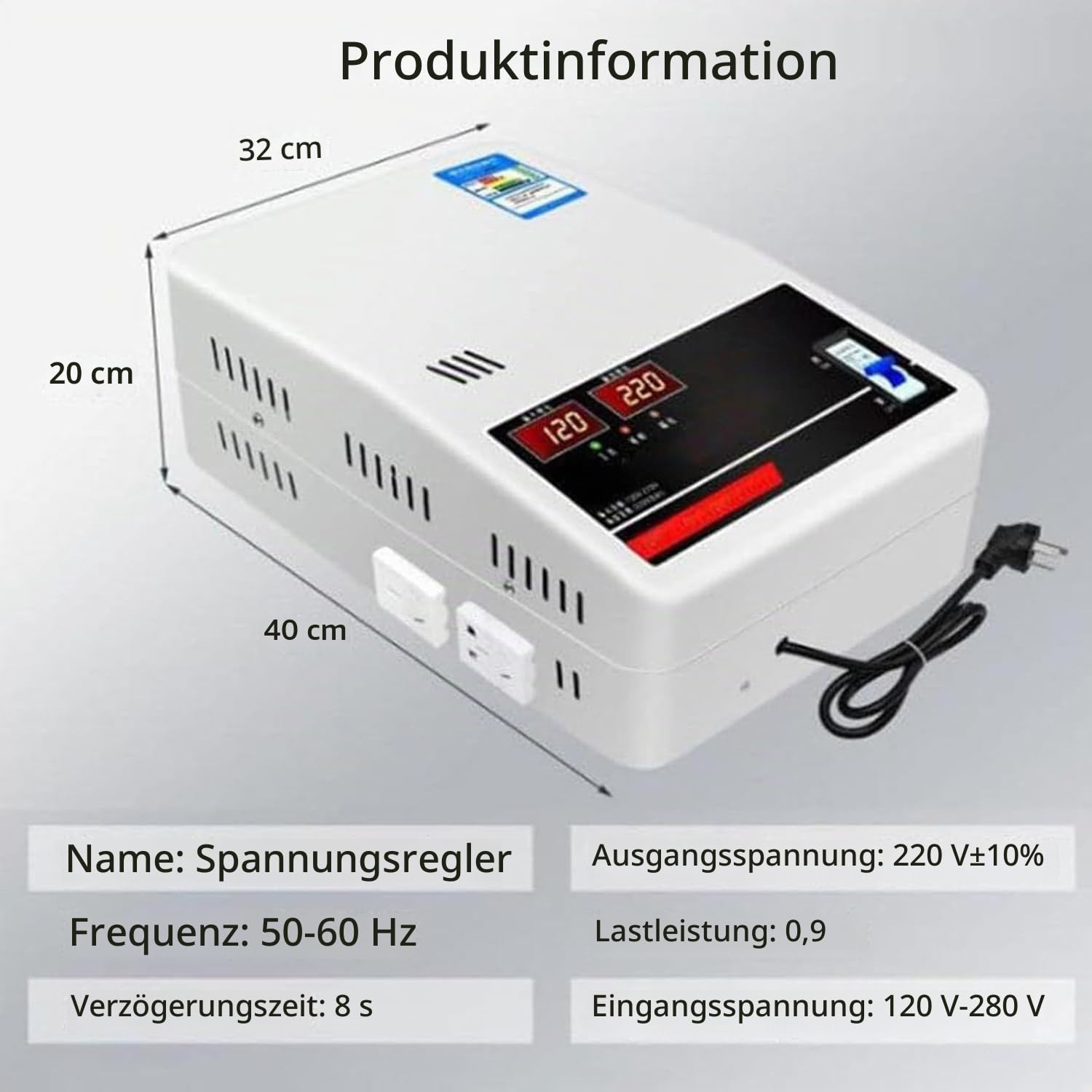 Automatischer Spannungsstabilisator 220V Hochleistungs-Wechselspannungsregler aus reinem Kupfer,digitales Dual-Display für Haushaltsgeräte,Niederspannungsstabilisator 6800W