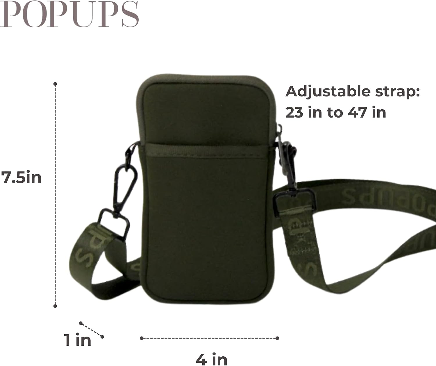 POPUPS Neoprene Crossbody Phone Bag for Women – Slim Zippered Pouch with Slip Pocket and Adjustable Strap (4" x 1" x 7.5")