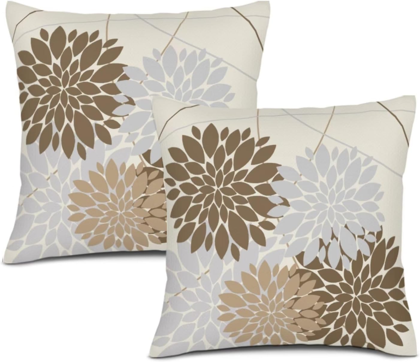 WOFOLE Gray Brown Pillow Covers 18x18 Inch, Grey Dahlia