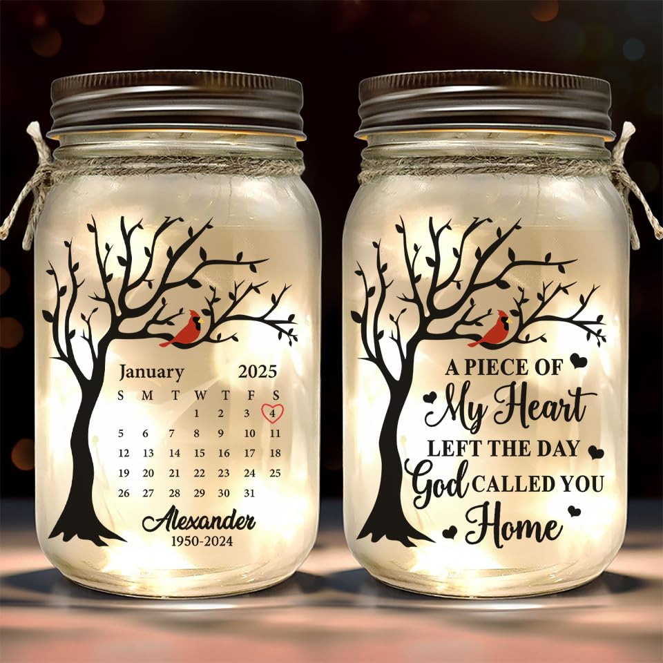 Joy Crafters A Piece of My Heart Left The Day, Customized in Loving Memory Mason Jar Night Lights, Bereavement Gifts for Loss of Father, Centerpiece Table Decorations, Loss of A Mother Sympathy Gifts