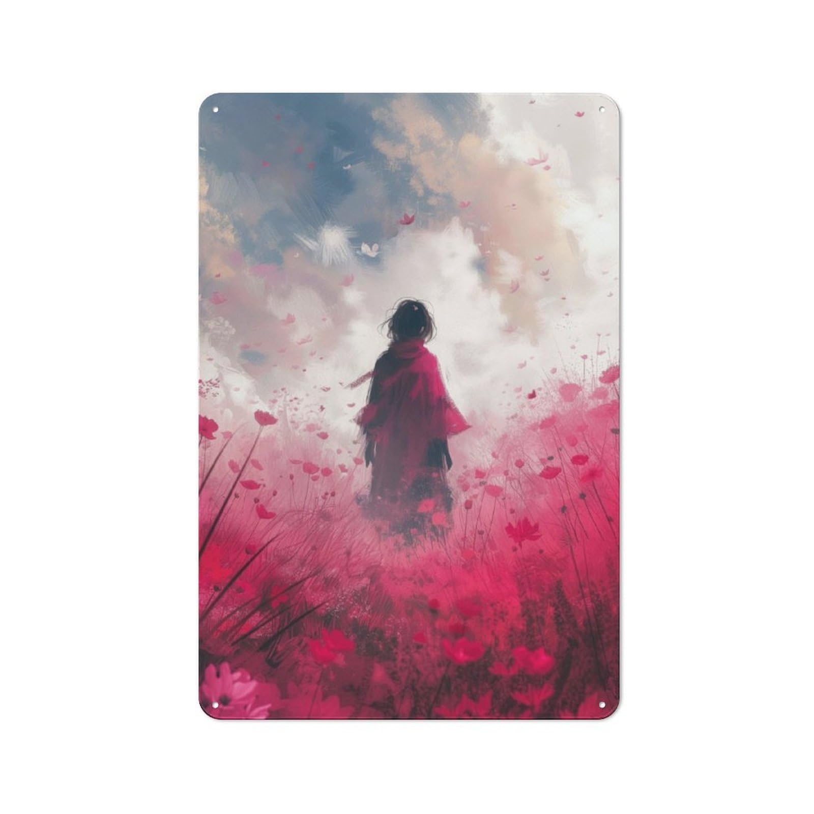 Junmoney Pink Flower Field Hike Industrial Metal Sign With Design 30X20cm, Modern Retro Loft Wall Plaque For Workspace, Cafe, Hallway Or Garage