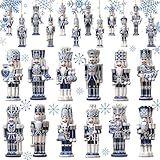 24 Pcs Christmas Nutcracker Ornaments Wood Hanging Nutcrackers Miniature Nutcracker Figures Traditional Holiday Nutcrackers Christmas Sweater Ornament for Xmas Christmas Decoration (Snowflake)