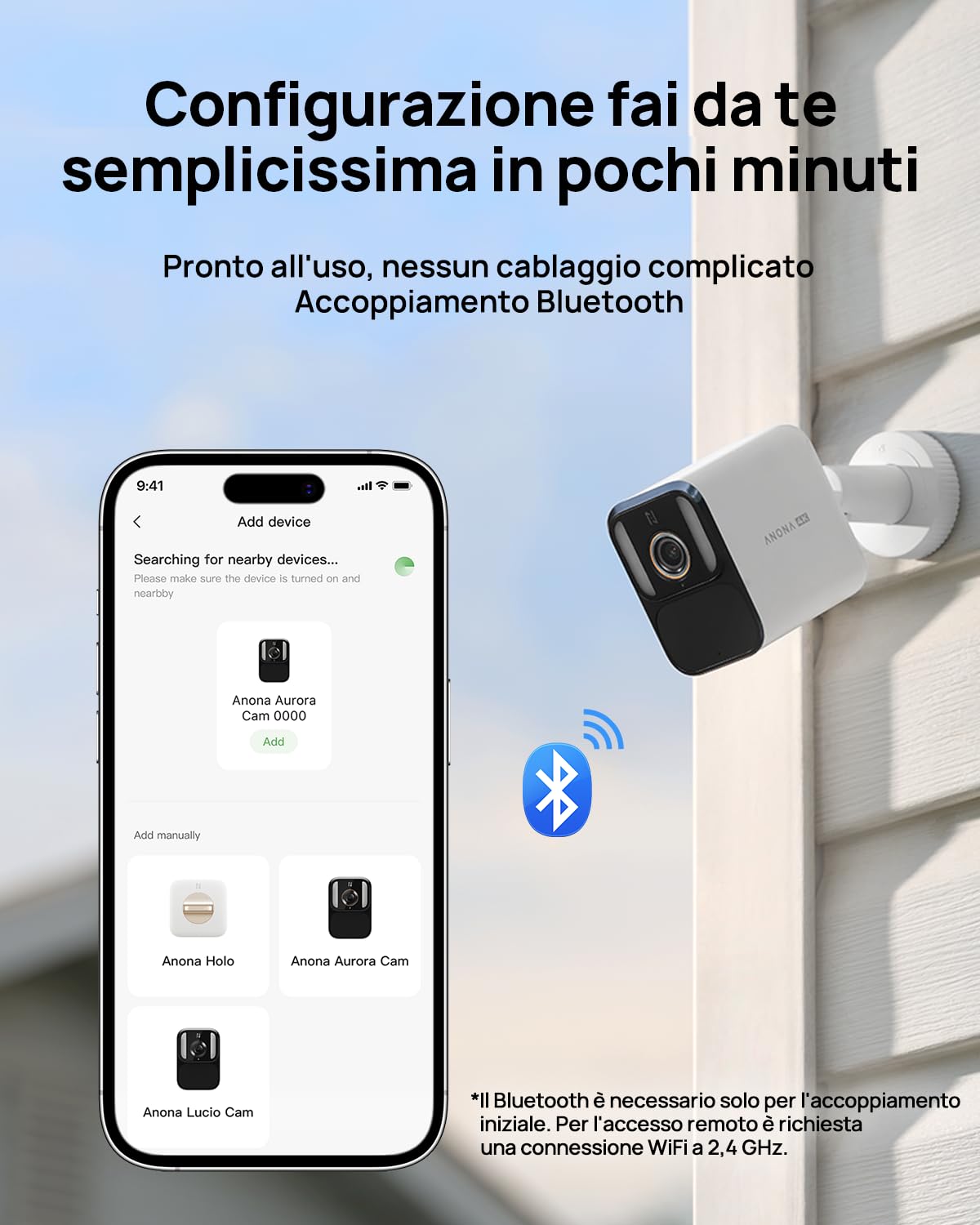 Anona Aurora 4K Telecamera Wi-Fi Esterno Senza Fili Con Pannello Solare | 8MP Visione Notturna Colori, Registrazione AOV 24/7, Senza Abbonamento, Rilevamento AI, Installazione Facile, IP67