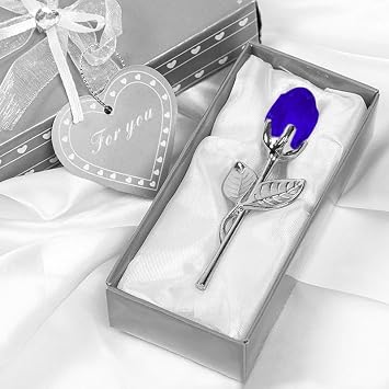 Crystal Rose - Eternal Love for Your Beloved, Wedding Favor Anniversary Birthday New Year for Mom Wife Sister Girlfriends Grandma Silver Rod Blue Crystal