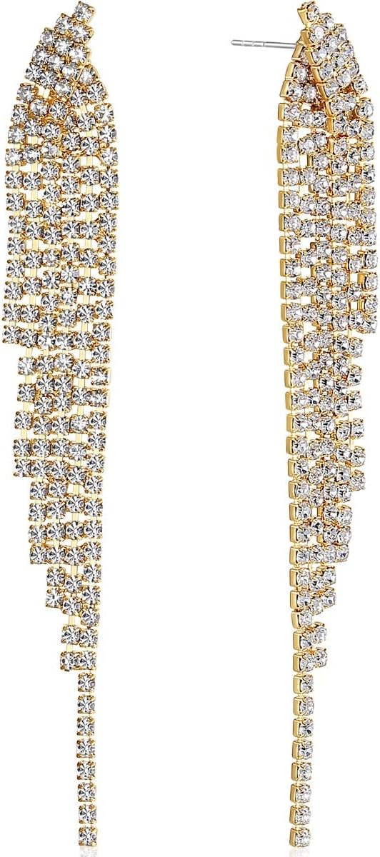 Humble Chic Simulated Diamond Earrings - Darling Waterfall Tassel CZ Statement Chandelier Studs, Silver