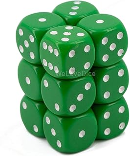 DND Dice Set-Chessex D&D Dice-16mm Opaque Green and White Plastic Polyhedral Dice Set-Dungeons and Dragons Dice Includes 12 Dice – D6