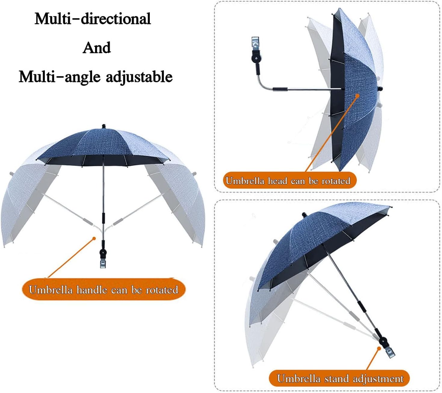 Pram Umbrella Canopy Parasol, 65cm/25.5in Pram Sun Shade with Adjustable Clamp, for Pushchairs, Stroller and Buggy (Color : C1)