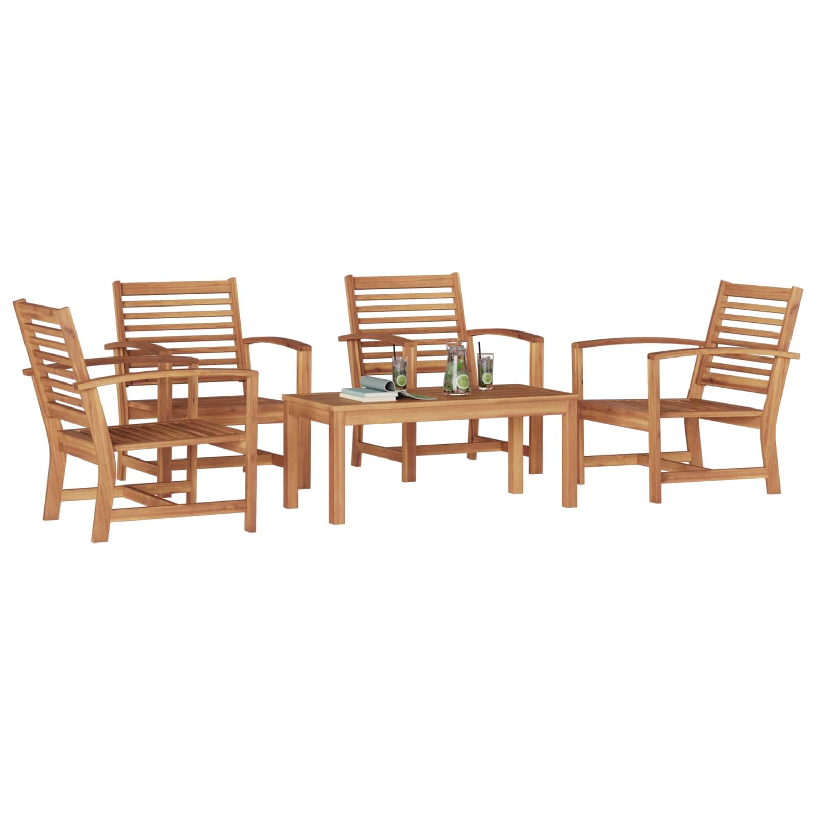 Set di 5 divani da giardino in legno massello teak naturale con cuscino rimovibile, resistente alle intemperie, set di mobili da giardino per salotto e balcone