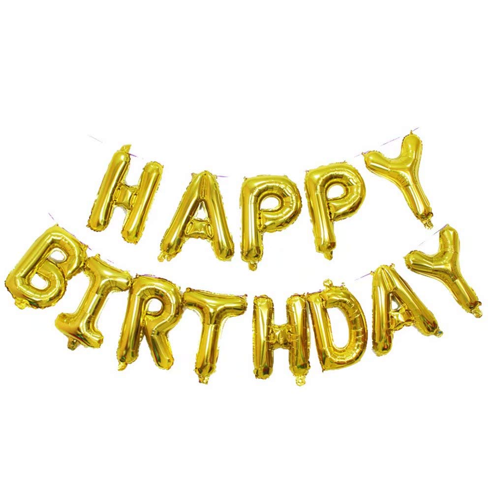 BByu Self Inflating Happy Birthday Banner Balloon Bunting Silver 16 inch Letters Foil (Gold)