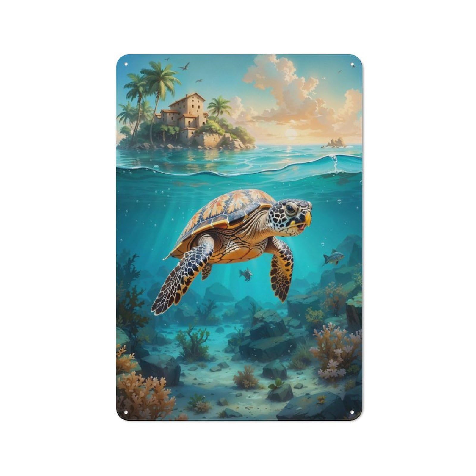 Junmoney Digital Sea Turtle Vintage Tin Sign 30X20cm With For Guest Room Or Hallway, Suited To Wall Displays In Guest Rooms And Hallways