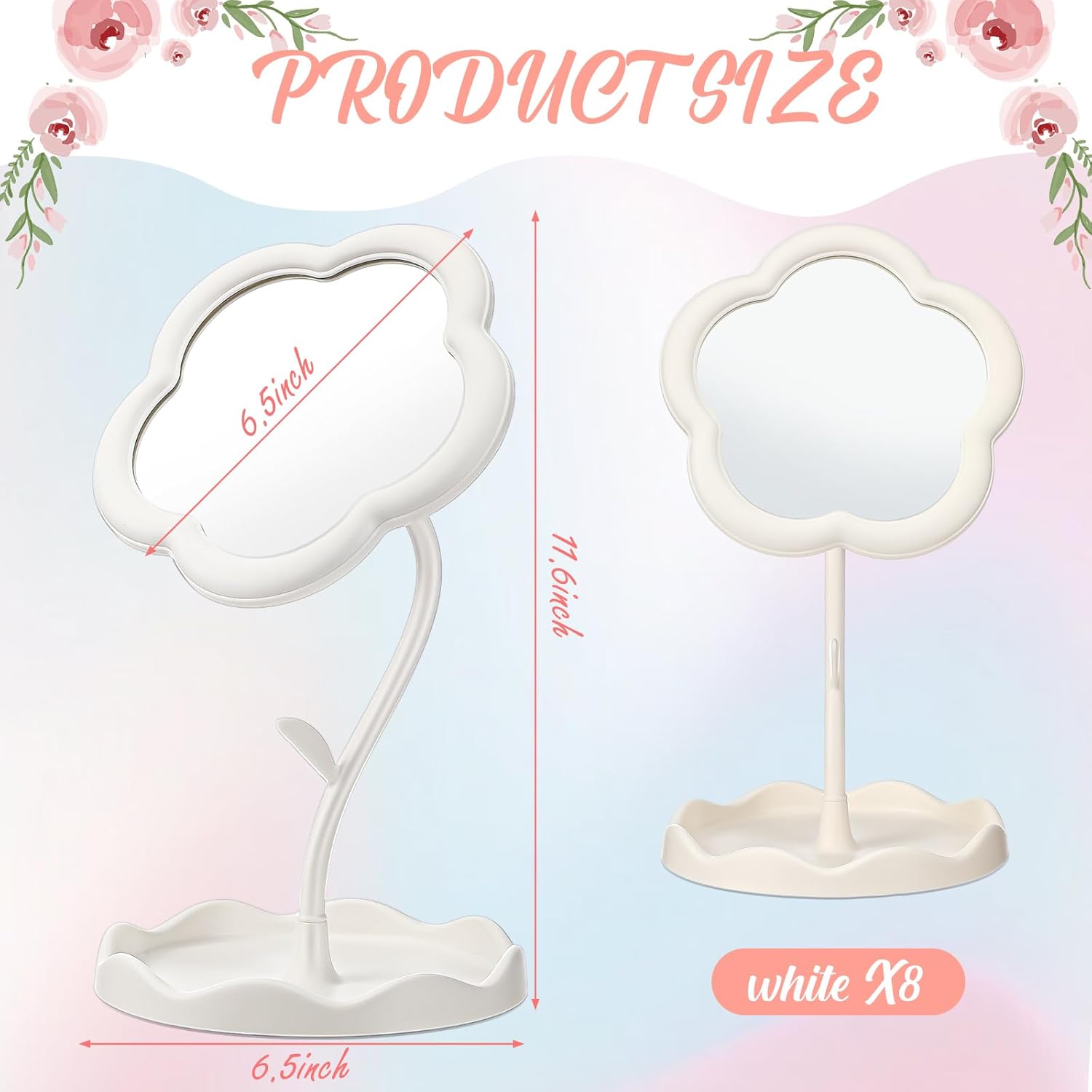 8 Pcs Flower Shaped Mirror Spa Party Makeup Mirror Sleepover Party Favor for Spa Sleepover Slumber Birthday