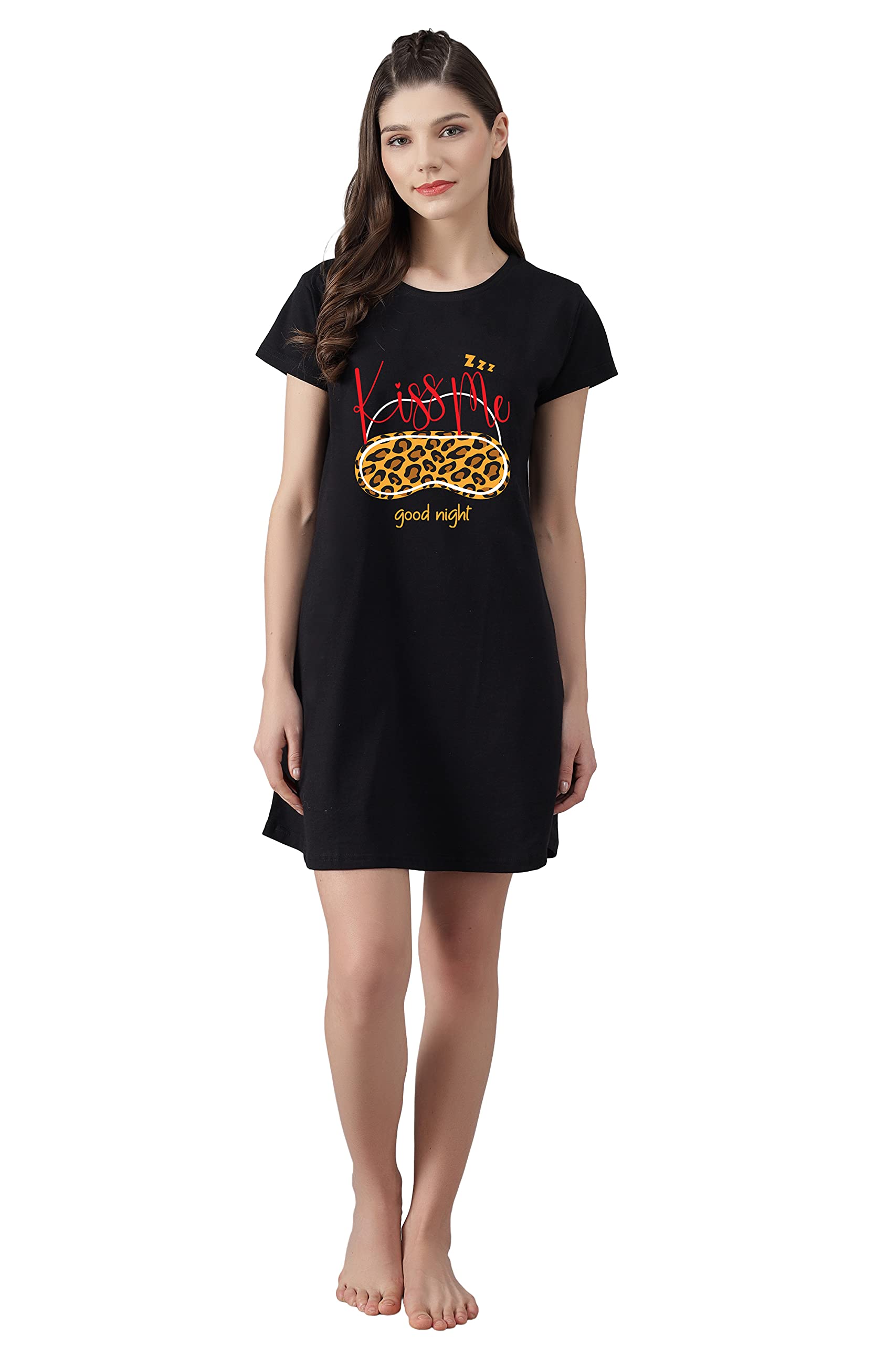 fflirtygo Women’s Cotton Nighty | Printed Knee Length Nighty | Short Sleeve Night Gown | Short Nightdress | Long T-Shirt | Regular Fit Night Gown | Nightwear | Sleepwear & Casual Wear-picture-56