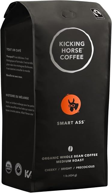 Kicking Horse Coffee Cul intelligent, Rôti moyen, Haricot entier, 1 lb (paquet de 6) - Certifié biologique, Fairtrade, Kosher