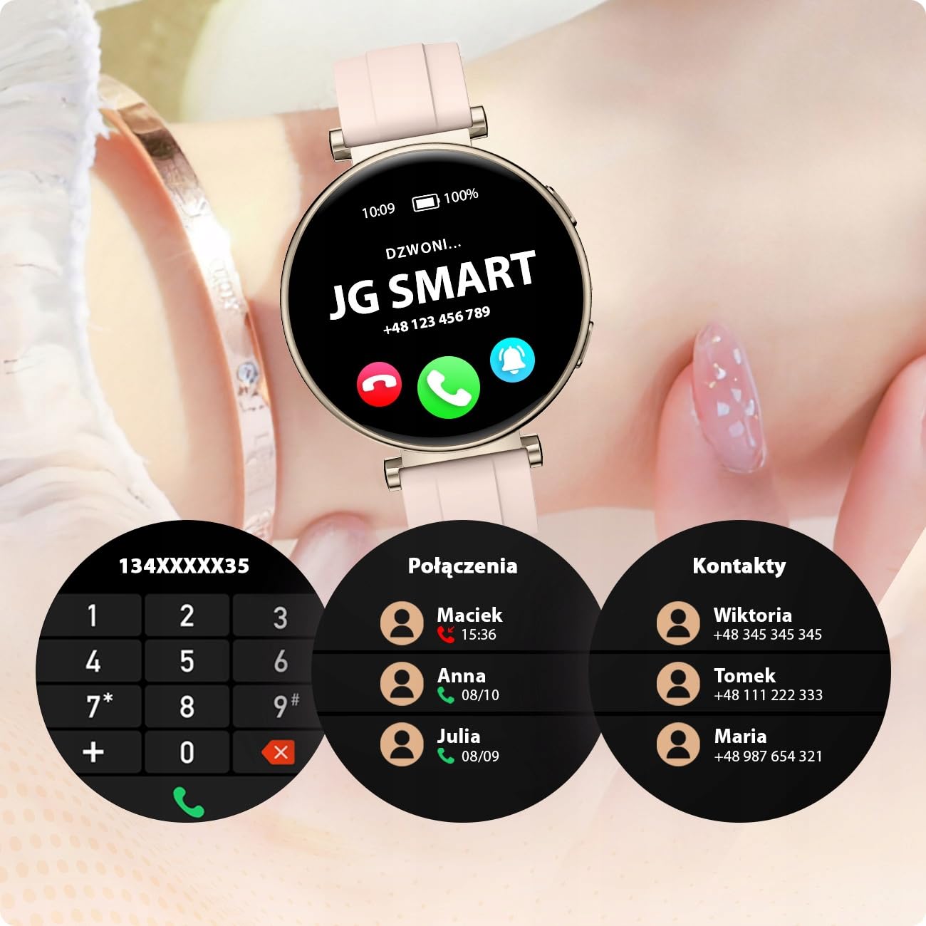 Smartwatch damski zegarek POLSKIE MENU AMOLED ROZMOWY SPORT ZDROWIE 4 paski