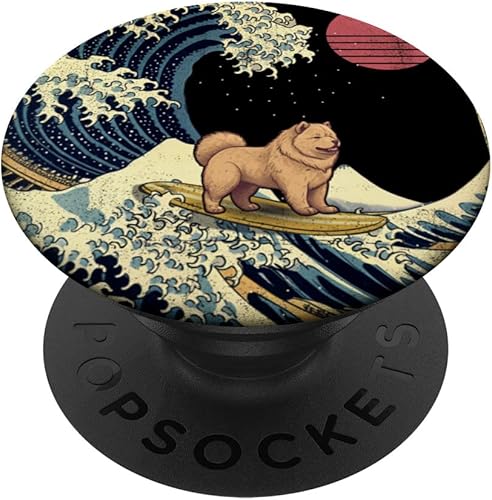 Miniatura 1 de Chow Chow Kanagawa Wave japonés divertido perro de surf PopSockets intercambiables PopGrip