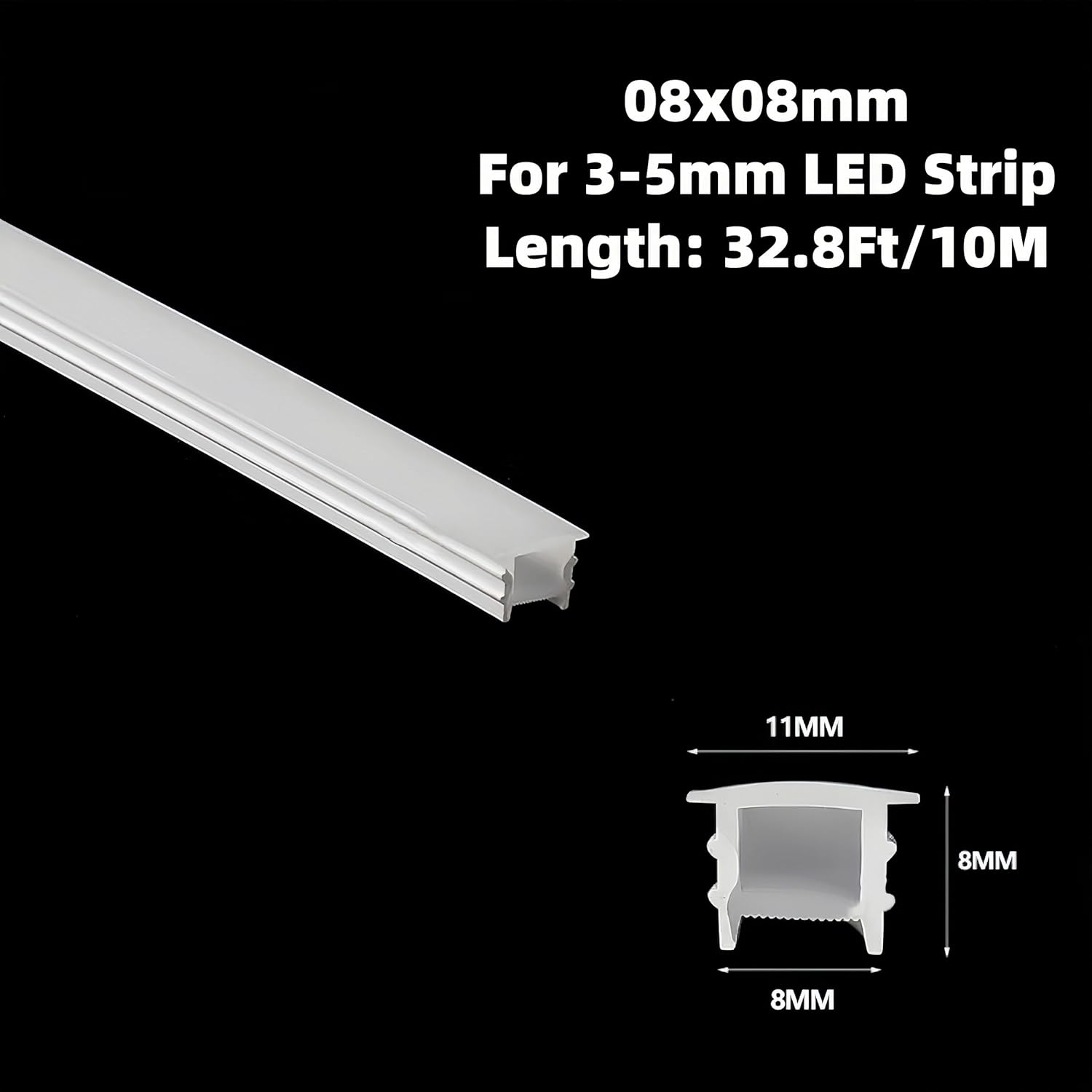Silicone LED Channel System, 32.8Ft/10M Through Free White 8x8mm DIY LED Neon Rope Light IP67 Waterproof Tube for 3-5mm Strip Lights Installation for Indoor Outdoor Ambient Decor