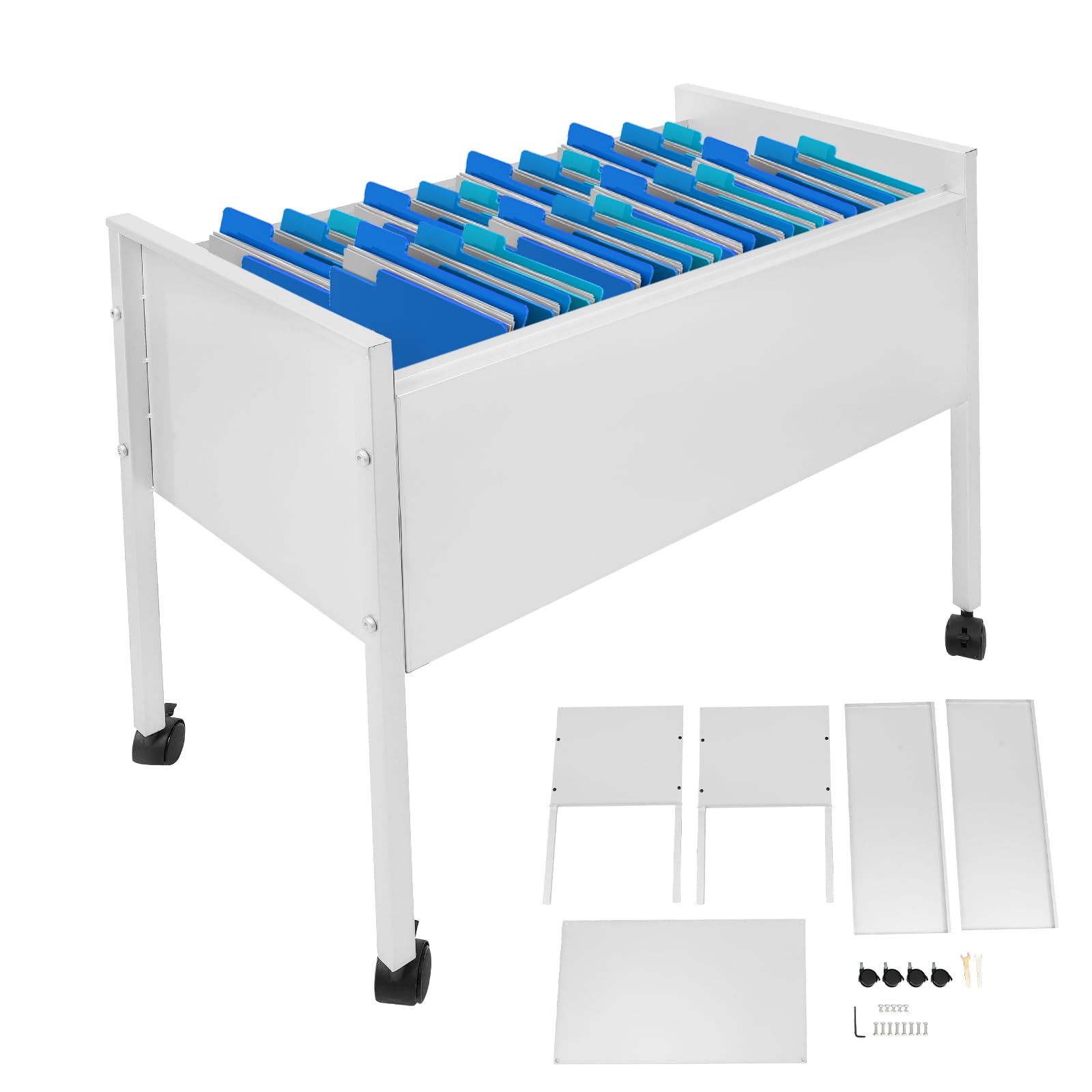 Armoire de classement à roulettes avec roulettes - Chariot suspendu moderne - 70 x 37 x 60 cm - Argenté
