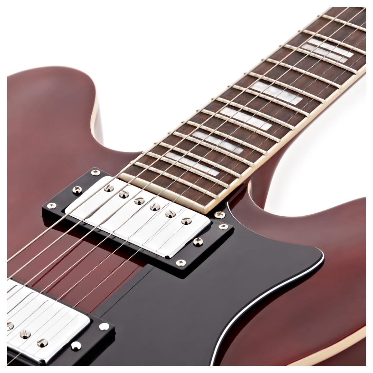 Hartwood Revival Vibrato Semi-Acustica e Custodia, Cherry Red | Include Custodia Rigida, Vibrato Sfumato tramite Braccio Tremolo Integrato, Corpo Semi-Cavo in Tiglio, Cherry Red