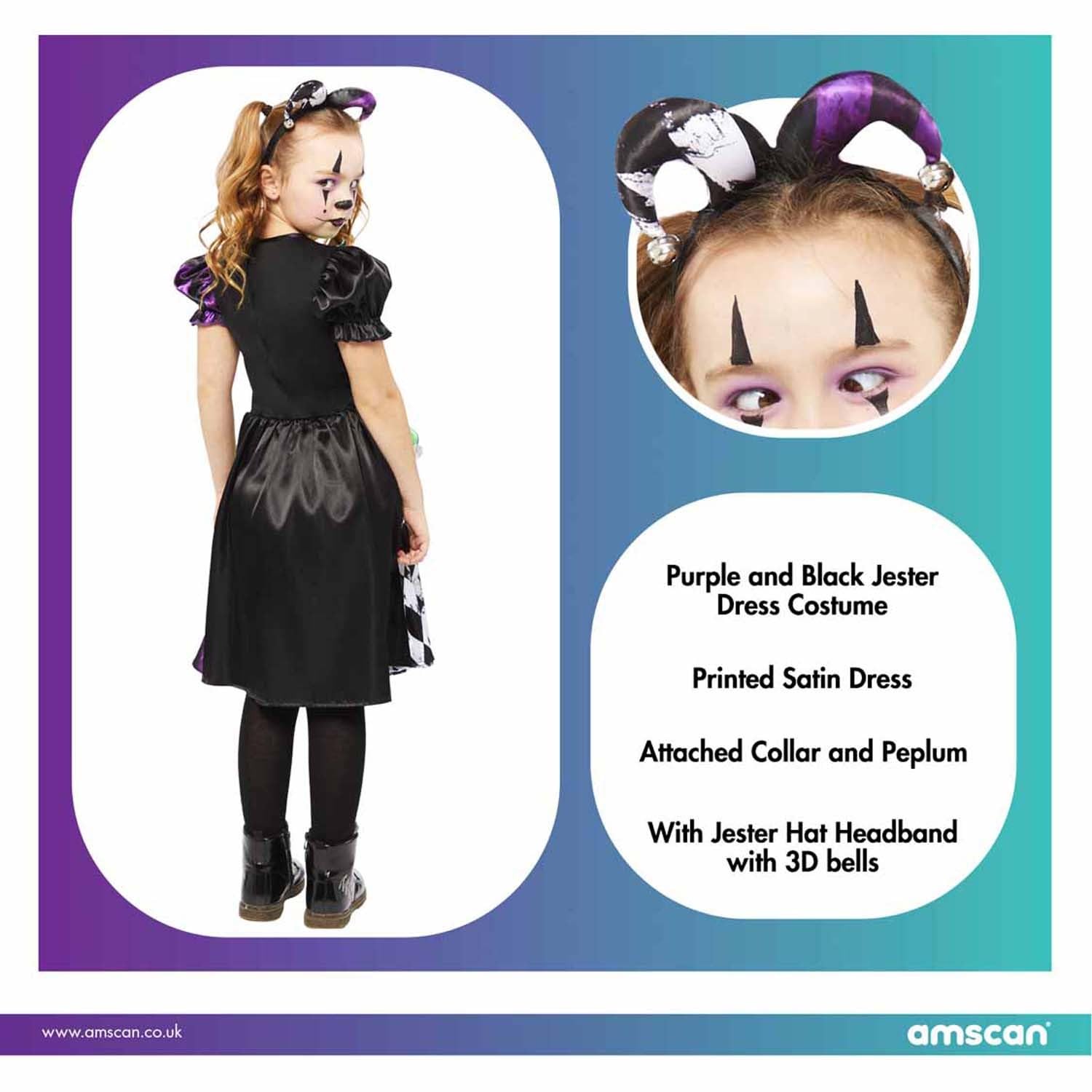 (PKT) (9912011) Child Girls Jester Girl Costume (4-6yr), Multicoloured, 4-6 Years - Image 3