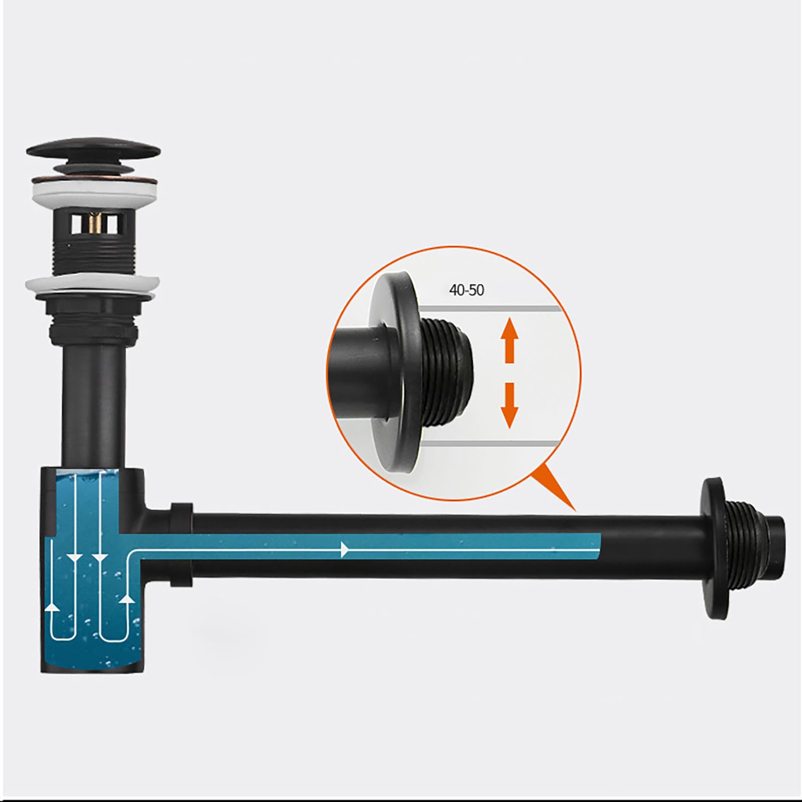 Siphon Waschbecken Mit Überlauf,Pop Up Ablaufventil,Geruchsverschluss,Verstellbares Abflussrohr,Bächlein Siphon Für Die Küchenspüle,Messingmaterial,Schwarz