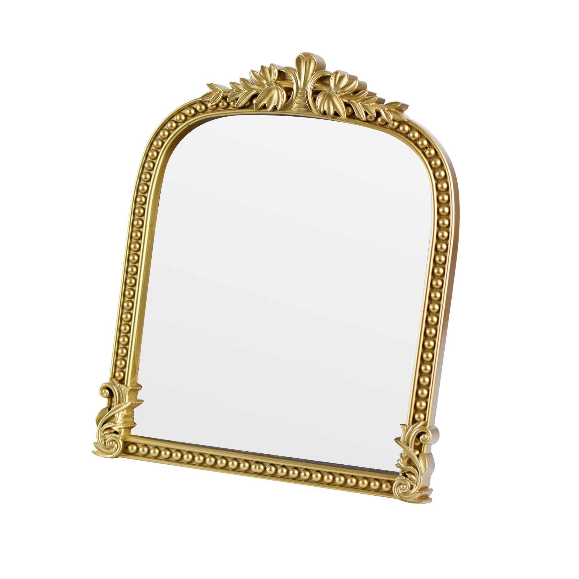 Photo 1 of Wartter Small Arched Table Mirror, Plastic Frame with Elegant Floral Wreath