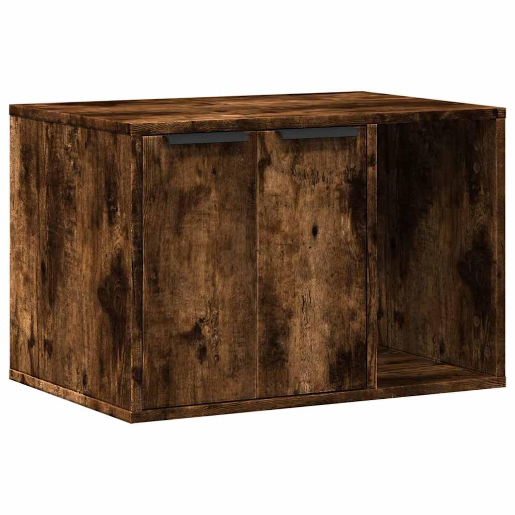 Katzenklo Schrank Räuchereiche 60x40x40 cm Holzwerkstoff - Katzenhaus mit 2 Eingängen, Katzenklo-Möbel versteckt, Beistelltisch und Katzenhöhle für Katzen