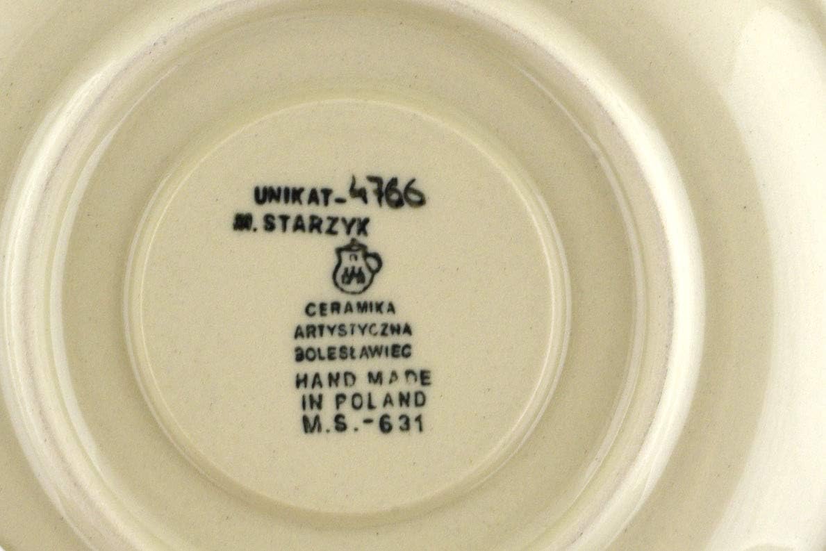 Polmedia Polish Pottery Cup with Saucer UNIKAT - Floral Puzzles Pattern Handmade in Boleslawiec Poland by Ceramika Artystyczna + Certificate of Authenticity