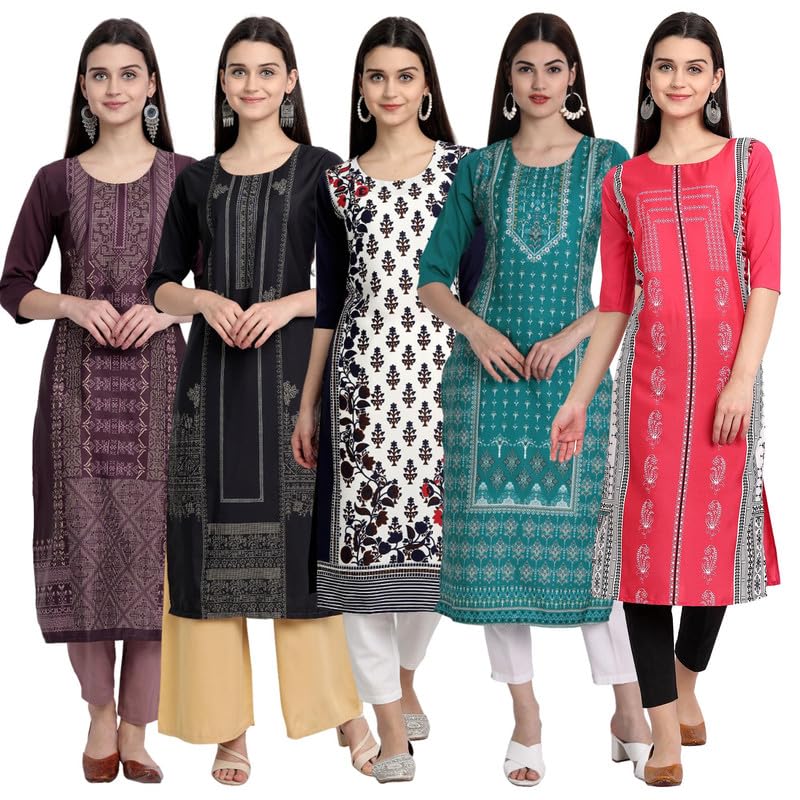 Pinkmint Women's Printed Kurti for Women's Round Neck Straight Kurti for Women (Pack of 5 | Avaiable in Plus Size) - Review, Price and Buying Guide